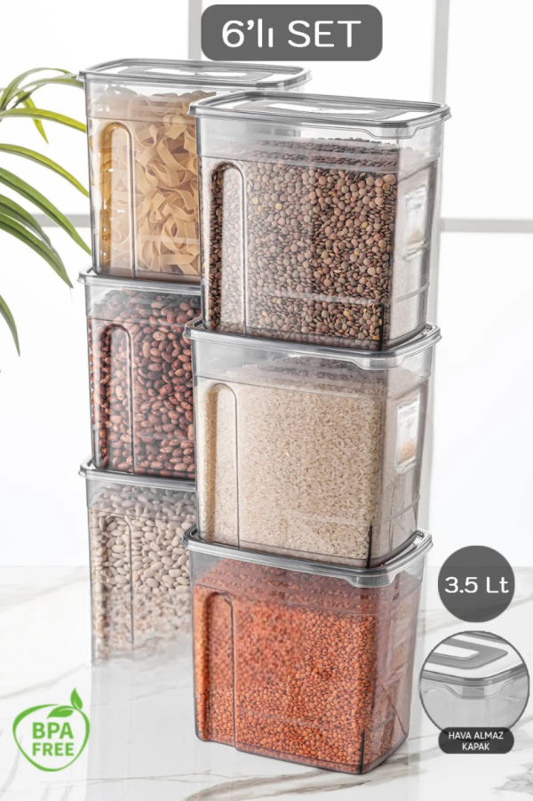 Large Food Containers, Rice Bucket, Food Storage Bins with Lids, BPA Free  Kitchen Storage Containers to Store Dry Food, Cat/Dog Food Storage Container. Color: Gray- 6 Pieces x 3.5 Liters Large - Image 4