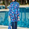 Patterned Fully Covered Hijab Swimsuit-Womens Long Sleeve Print Burkini Full Cover Hijab Swimsuit with the bag- Size: 2XL- Color: Light Blue- 4 pcs