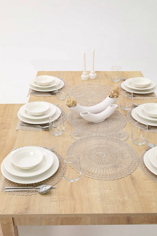 Placemat set of 7, 1 Runner 6 Plate Food Service Set, 672-Kahve/ Coffee Color Tablecloth Set, Service Presentation. Elegant, Fancy Charger for Dining Table, Holiday, Wedding, Decorative Placemat, Charger Table Setting