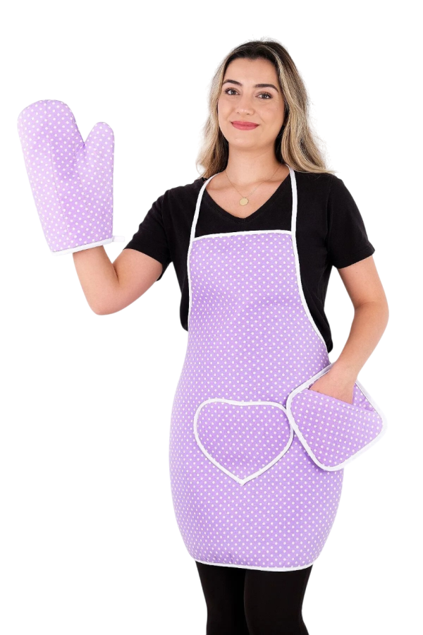 Kitchen Apron, Kitchen Apron Set for Women with Towel and Oven Gloves, Cooking Kitchen Chefs Apron for Women, Kitchen Tabard, Kitchen Apparel- Color: Purple- 3 Pieces