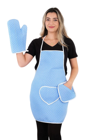 Kitchen Apron, Kitchen Apron Set for Women with Towel and Oven Gloves, Cooking Kitchen Chefs Apron for Women, Kitchen Tabard, Kitchen Apparel- Color: Blue- 3 Pieces